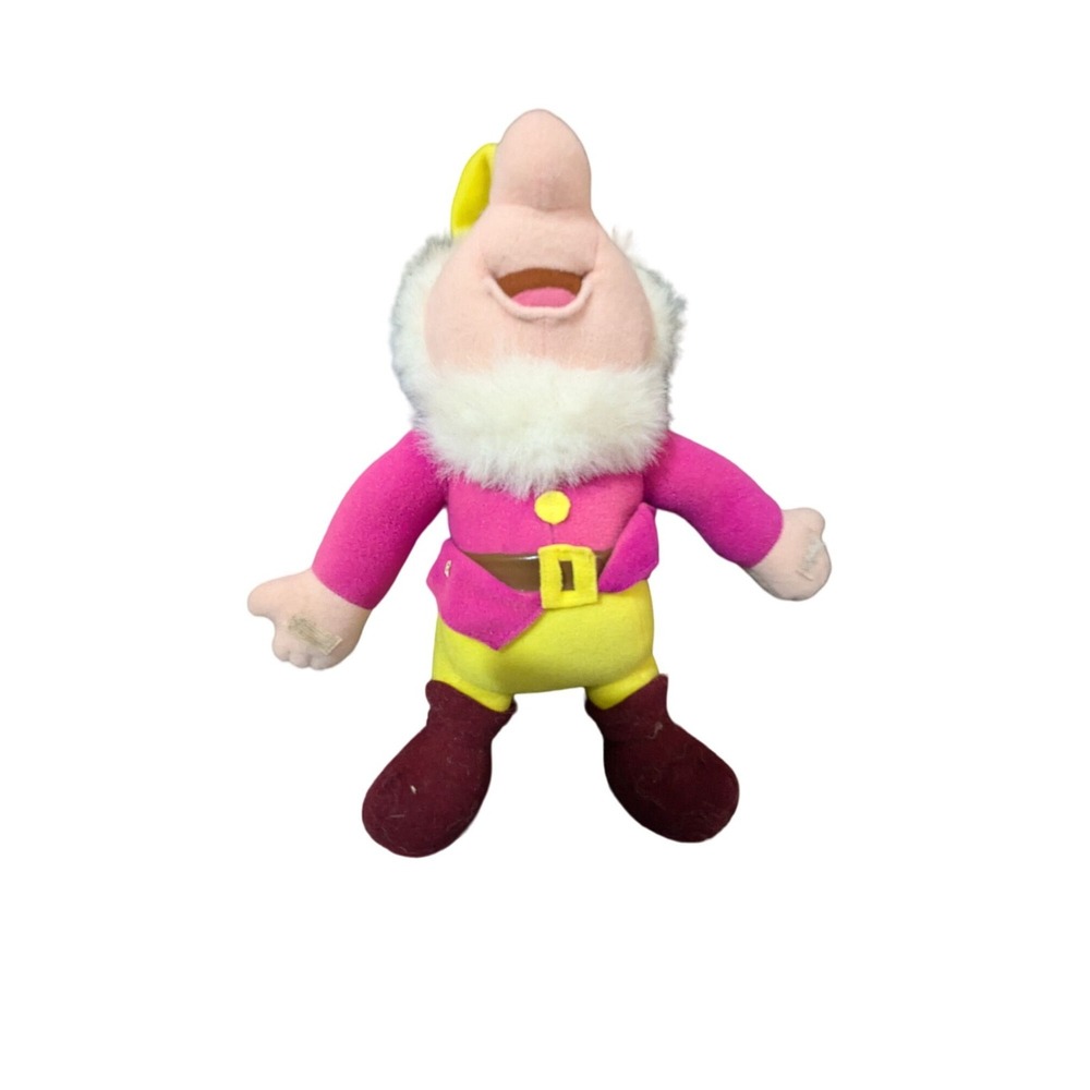 Disney Snow White Seven Dwarfs Happy Plush 12 Inch Stuffed Toy Pink Yellow Hat‎
